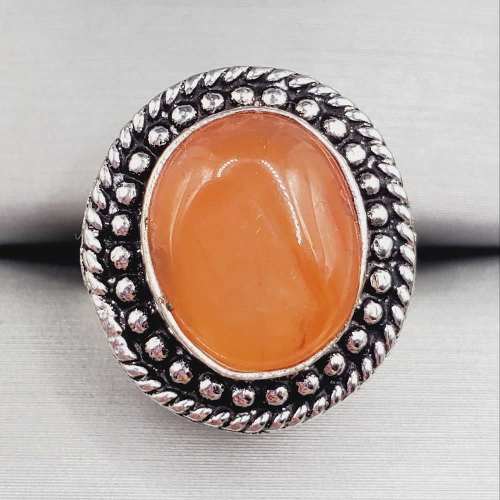 Genuine Bezel Set Orange Carnelian 925 Sterling Silver Ring